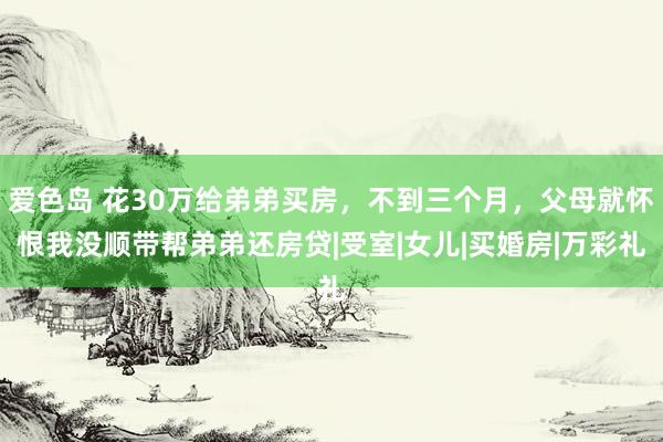 爱色岛 花30万给弟弟买房，不到三个月，父母就怀恨我没顺带帮弟弟还房贷|受室|女儿|买婚房|万彩礼